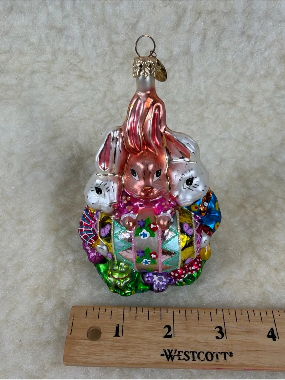 Vintage Christopher Radko Triple Treasure Easter Bunnies Glass Ornament